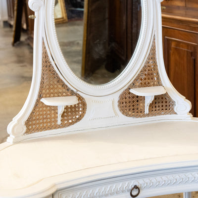 Swedish White Vanity – Oval Mirror & Cane Panels