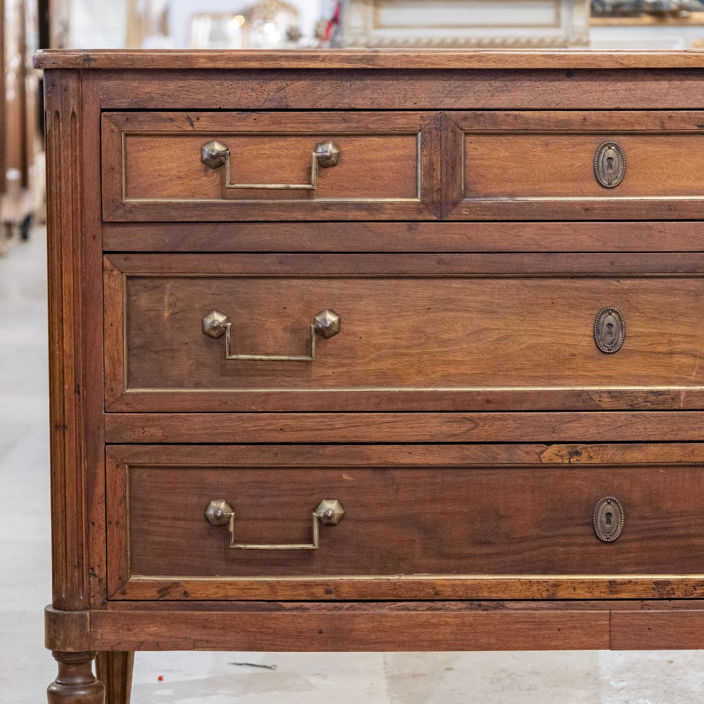 18th Century Louis XVI Wood Chest – Brass Trim & Square Pulls