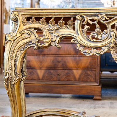 Louis XV Ornate Console Table – Detailed Gold Carvings & White Marble Top
