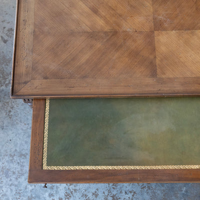 Louis XV Walnut Coffee Table – Slide-Out Leather Panel & Chevron Inlay