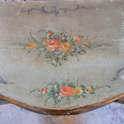 Italian Painted Console Table – Green with Floral Motifs & Gilded Accents