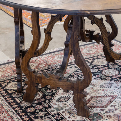 Italian Carved Sculptural Walnut Center Table – Formed By Pair of Demilune Consoles