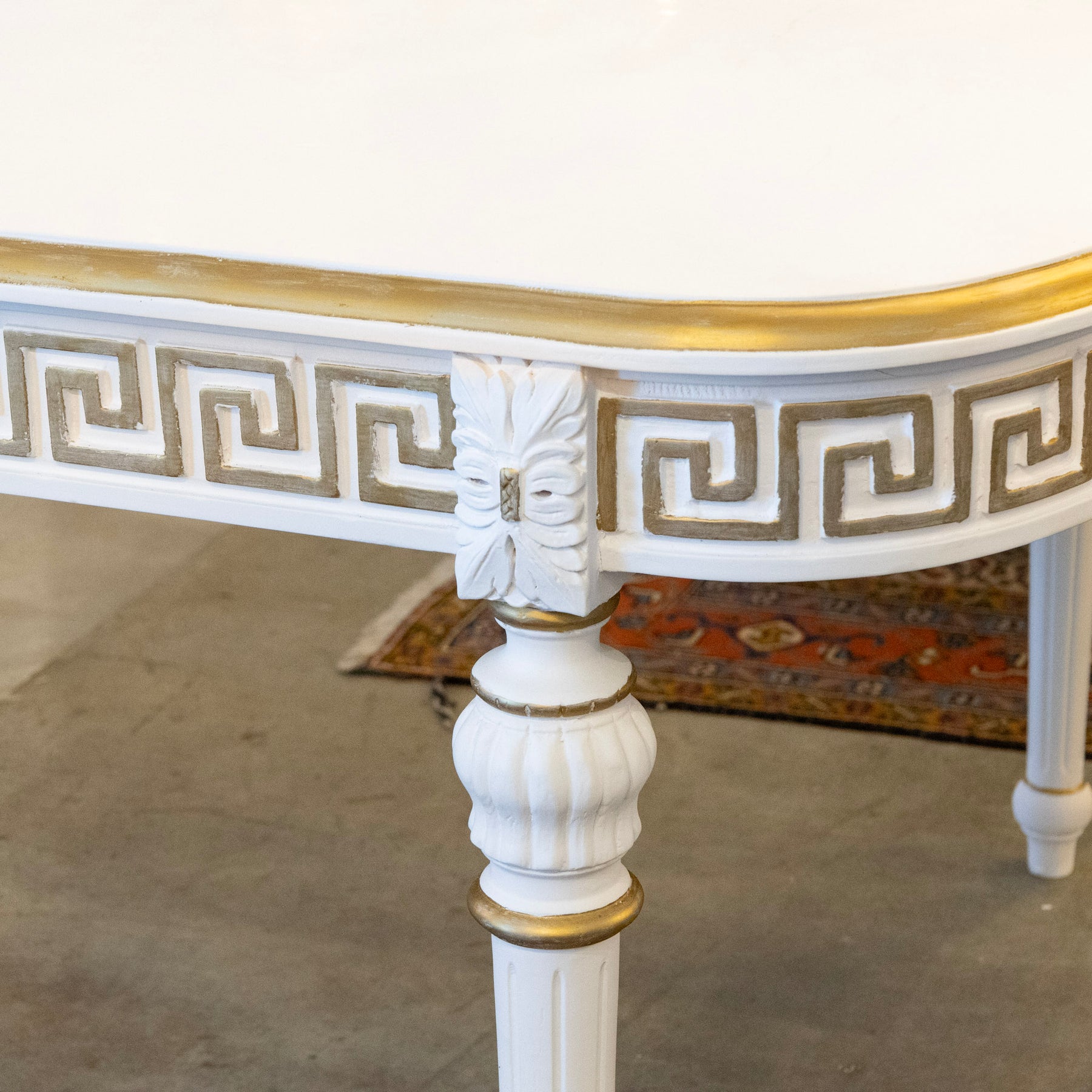 Swedish White Oval Dining Table – Gilded Greek Key Apron & Rounded Leg ...