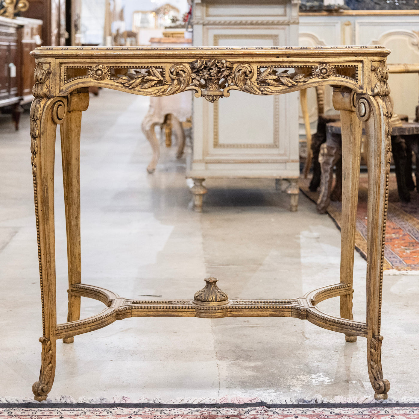 Louis XV Gilded Accent Table – Ornate Carvings & White Marble Top