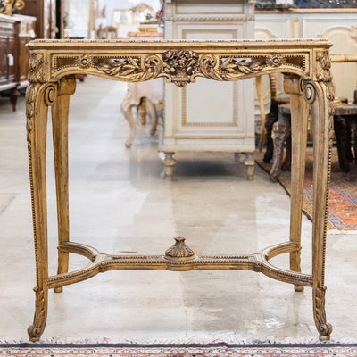 Louis XV Gilded Accent Table – Ornate Carvings & White Marble Top