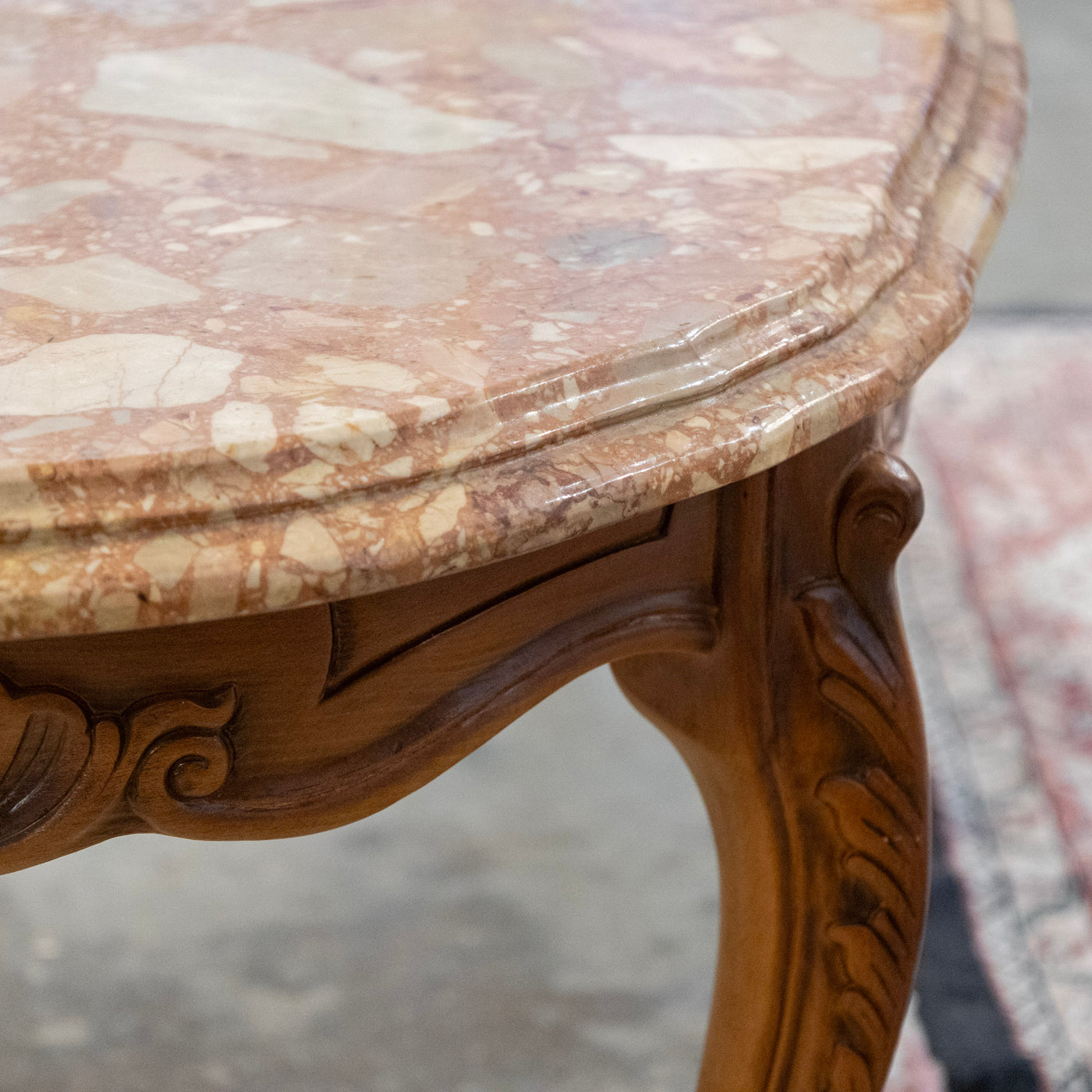 Louis XV Carved Wood Coffee Table –  Red Breccia Marble Top