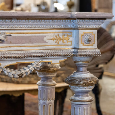Louis XVI Painted Console Table – Carved & Medallion Details
