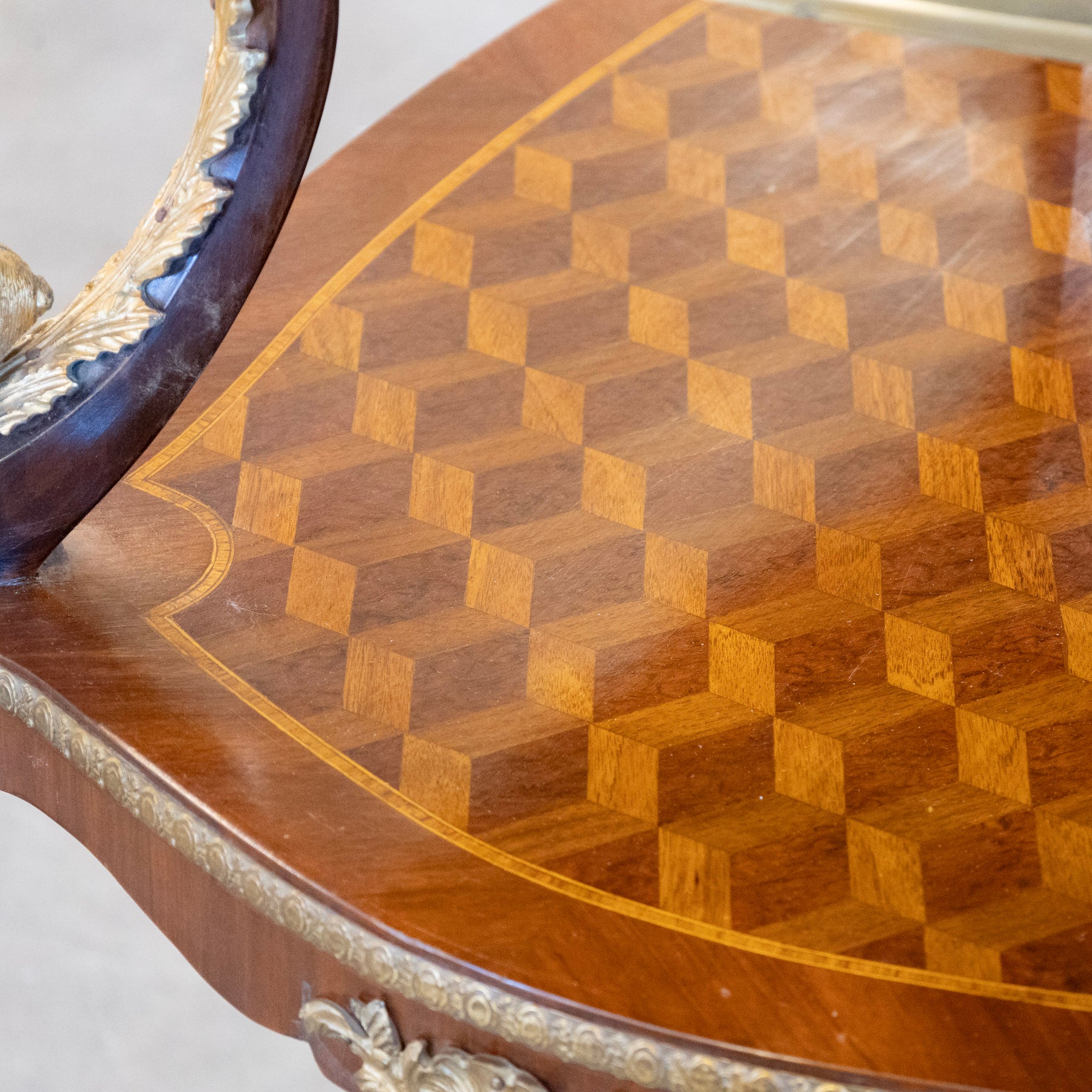 French Empire Side Table – Checkered Wood Inlay & Ormolu Mounts – Le ...