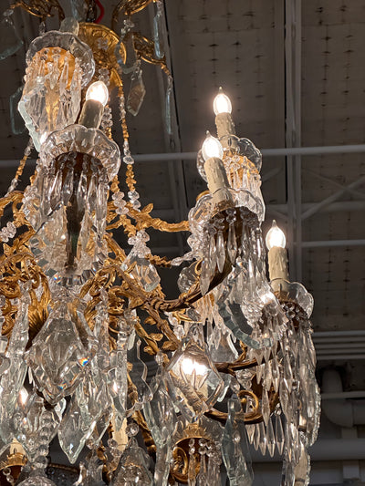 French Solid Brass Crystal Chandelier