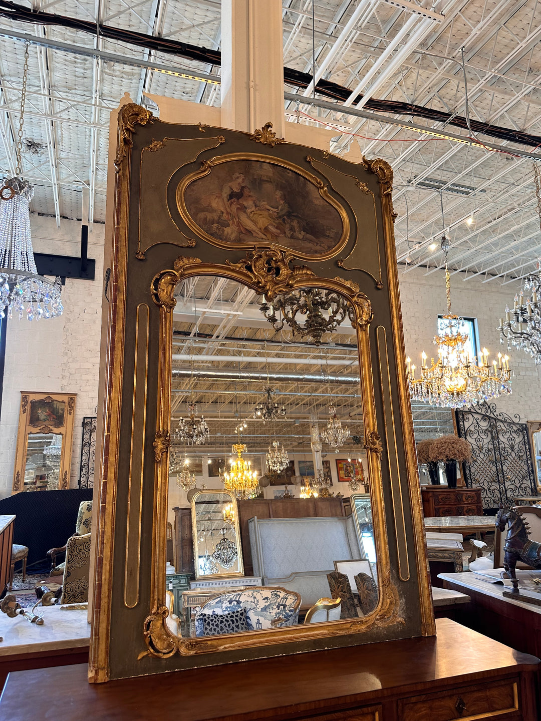 18th Century Green Trumeau French Mirror – Le Chateau