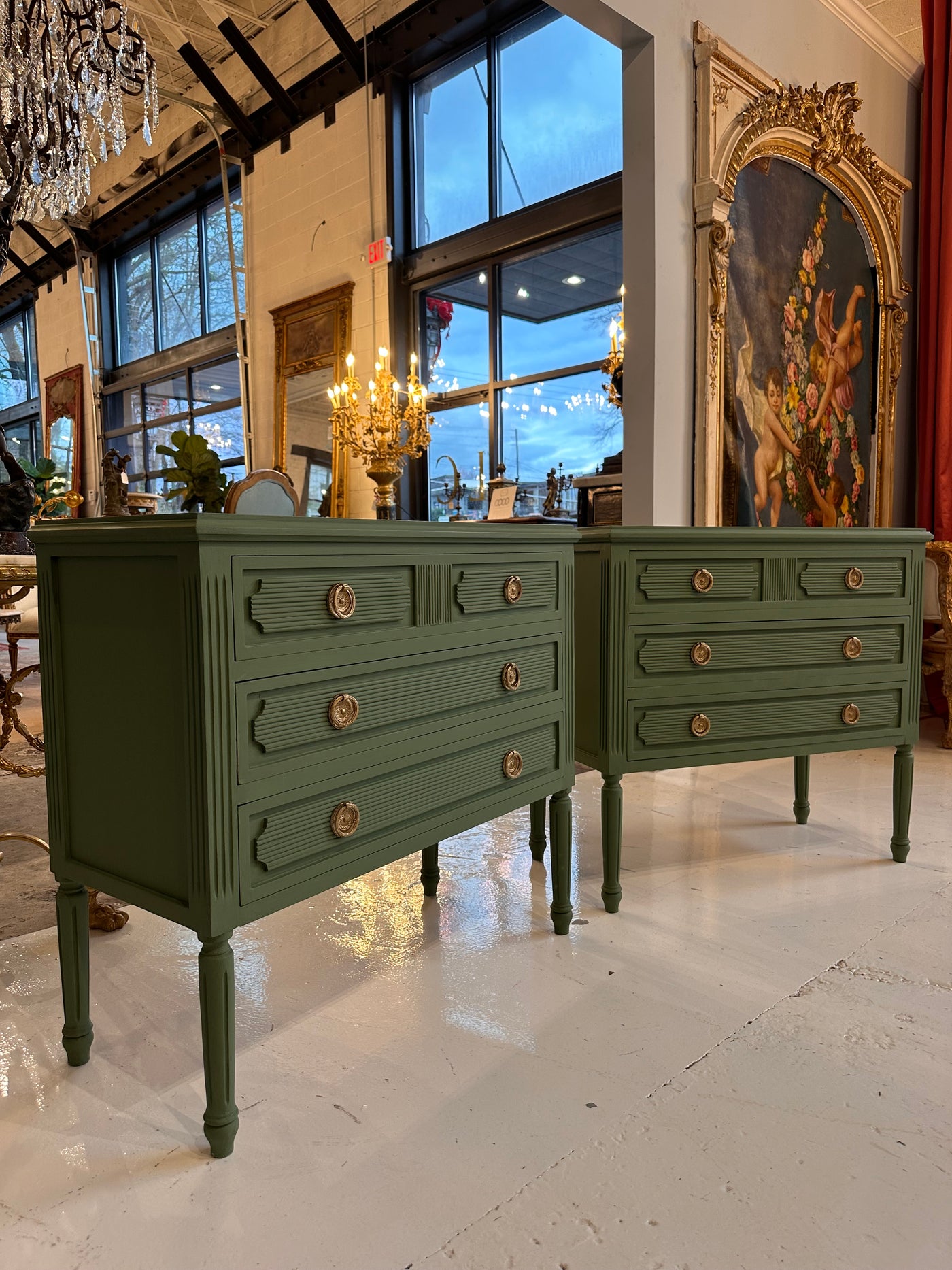 Antique Swedish Nightstand in Palace Green | Le Chateau | European Luxury Furniture in Atlanta