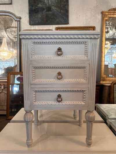 Small Swedish Nightstand with Brass Carved Pulls | Le Chateau | European Luxury Furniture in Atlanta