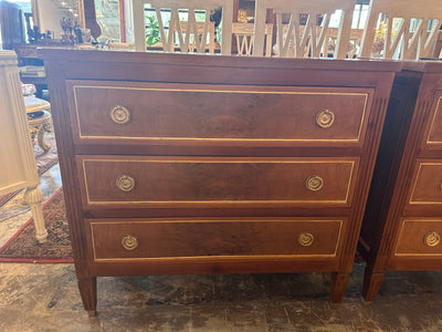 Antique Swedish Burl Wood Chest with Brass Trim | Le Chateau | European Luxury Furniture in Atlanta