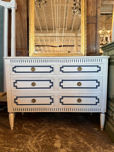 Swedish Chest of Drawers with Navy Trim