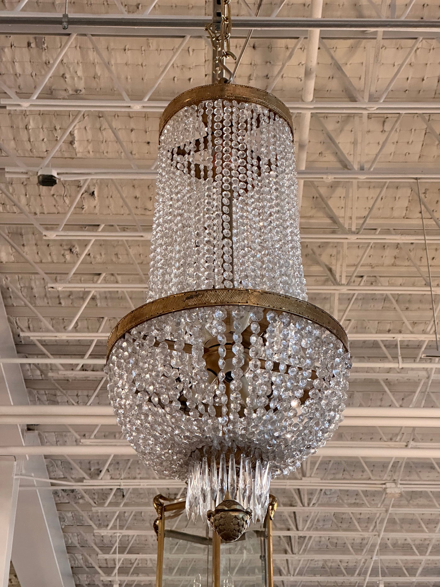 Beaded Crystal Empire Chandelier with Brass Frame