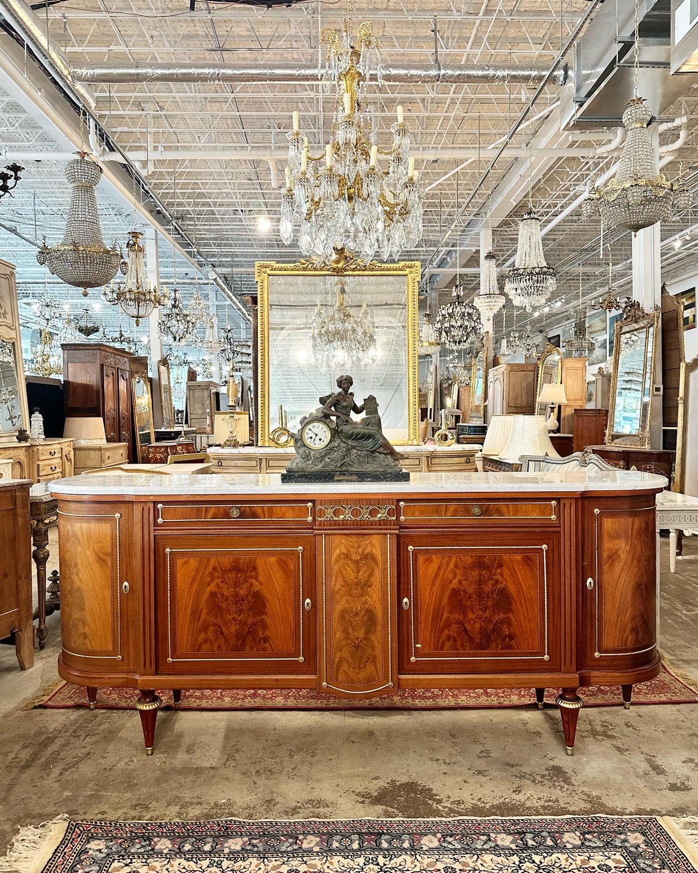 Louis XVI Marble Top Demilune Sideboard with Brass Details