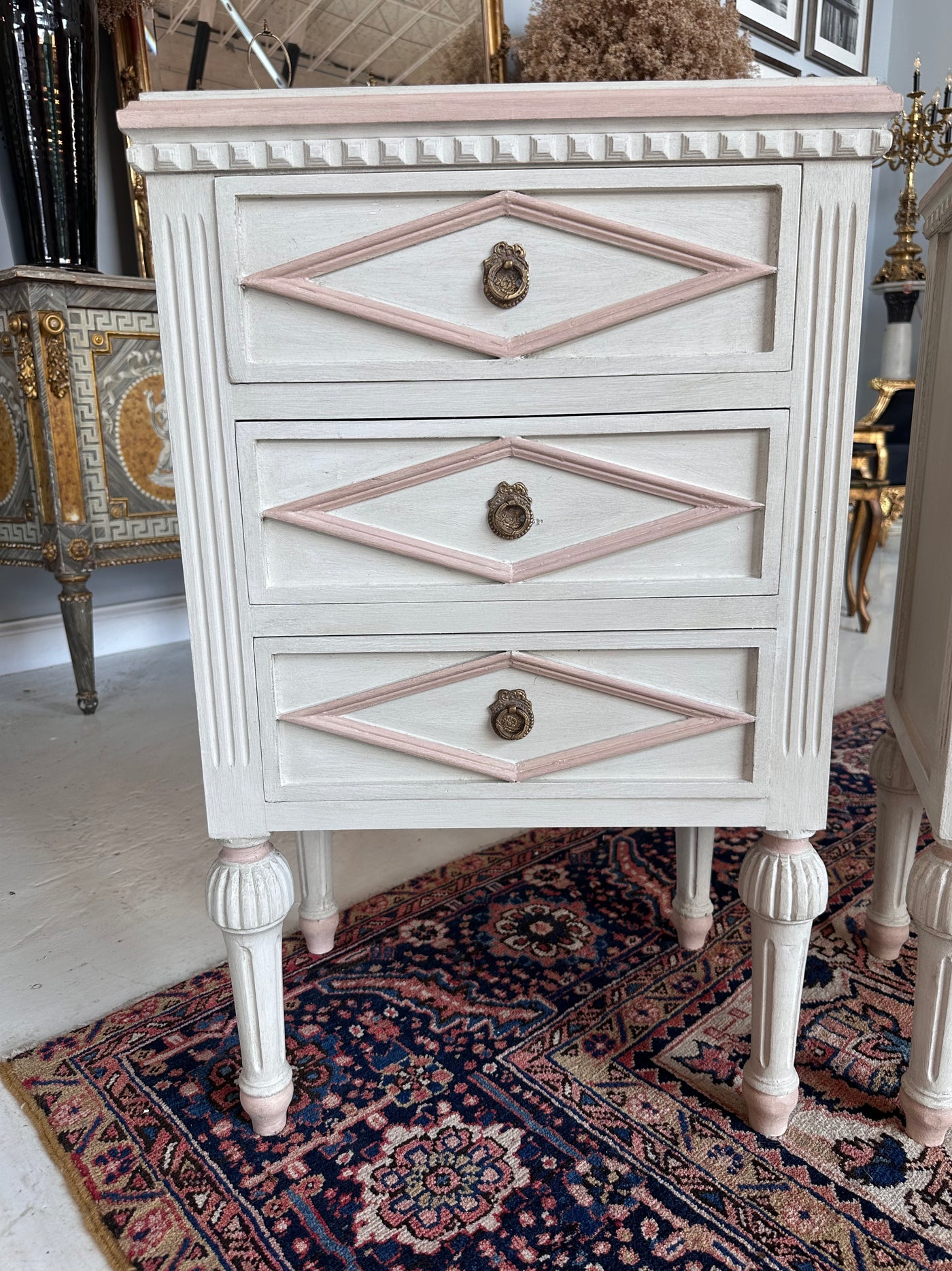 Swedish Nightstands with Pink Diamond Trim