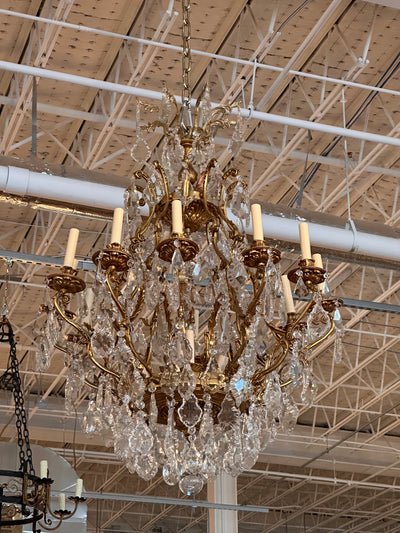 French Carved Brass Crystal Chandelier