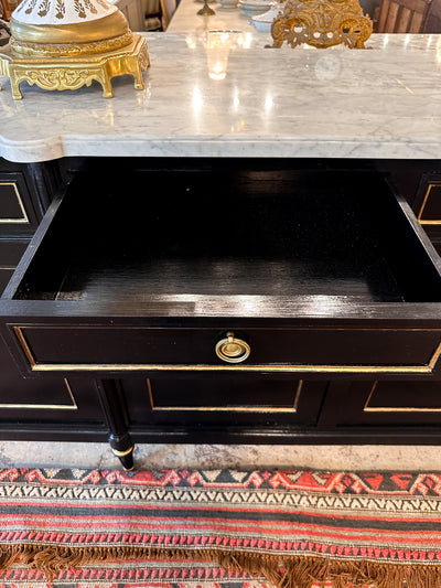 Black Lacquered Louis XVI Sideboard with White Marble