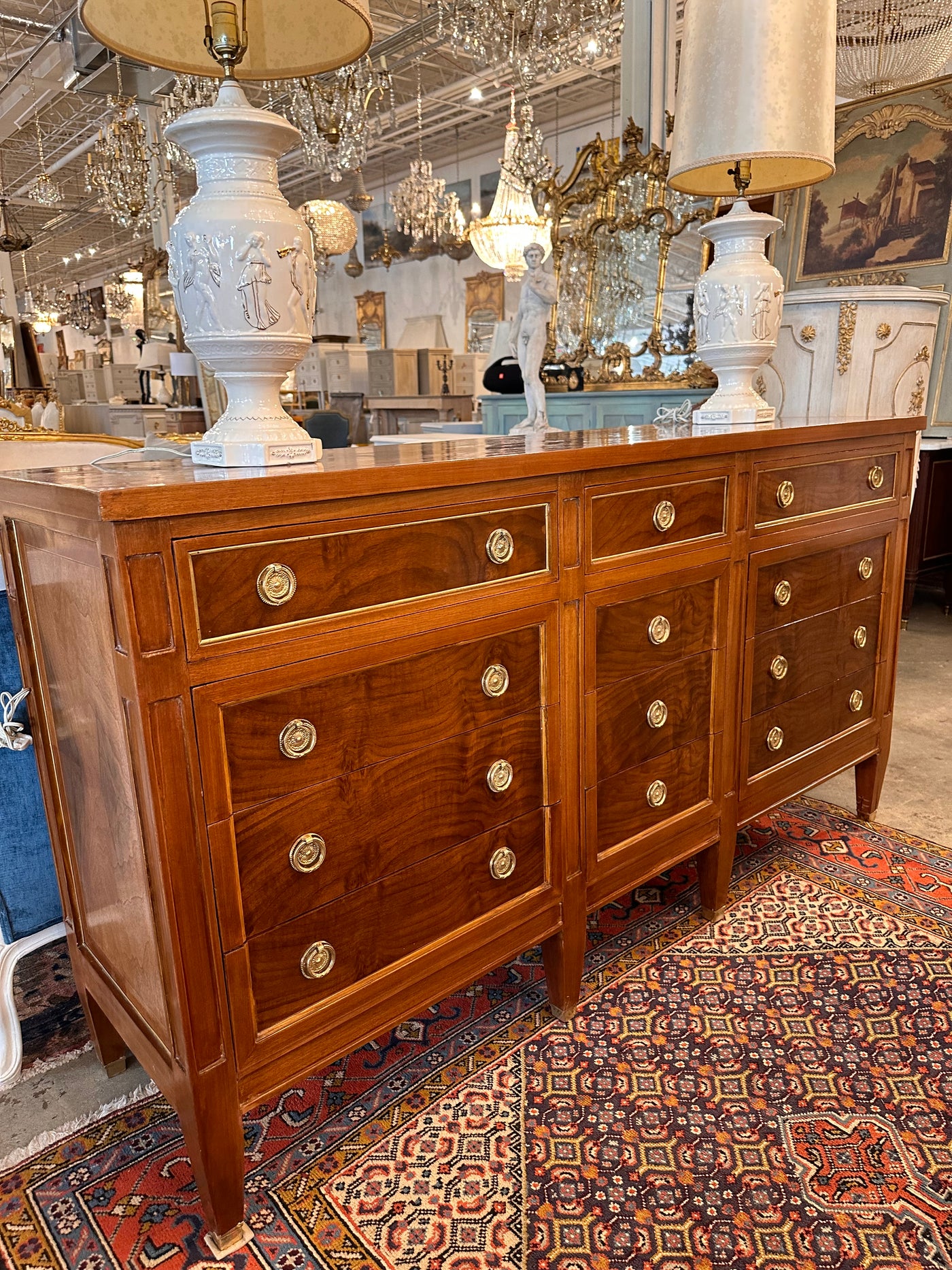 12 Drawer Dark Burl Wood Dresser