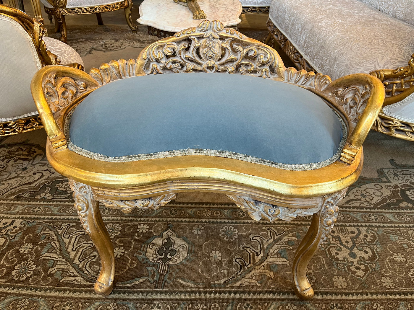 Blue Velvet Small Accent Bench