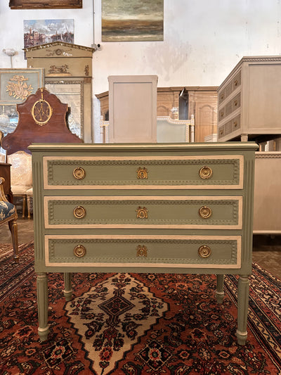 Green & White Swedish Chest with Rounded Legs