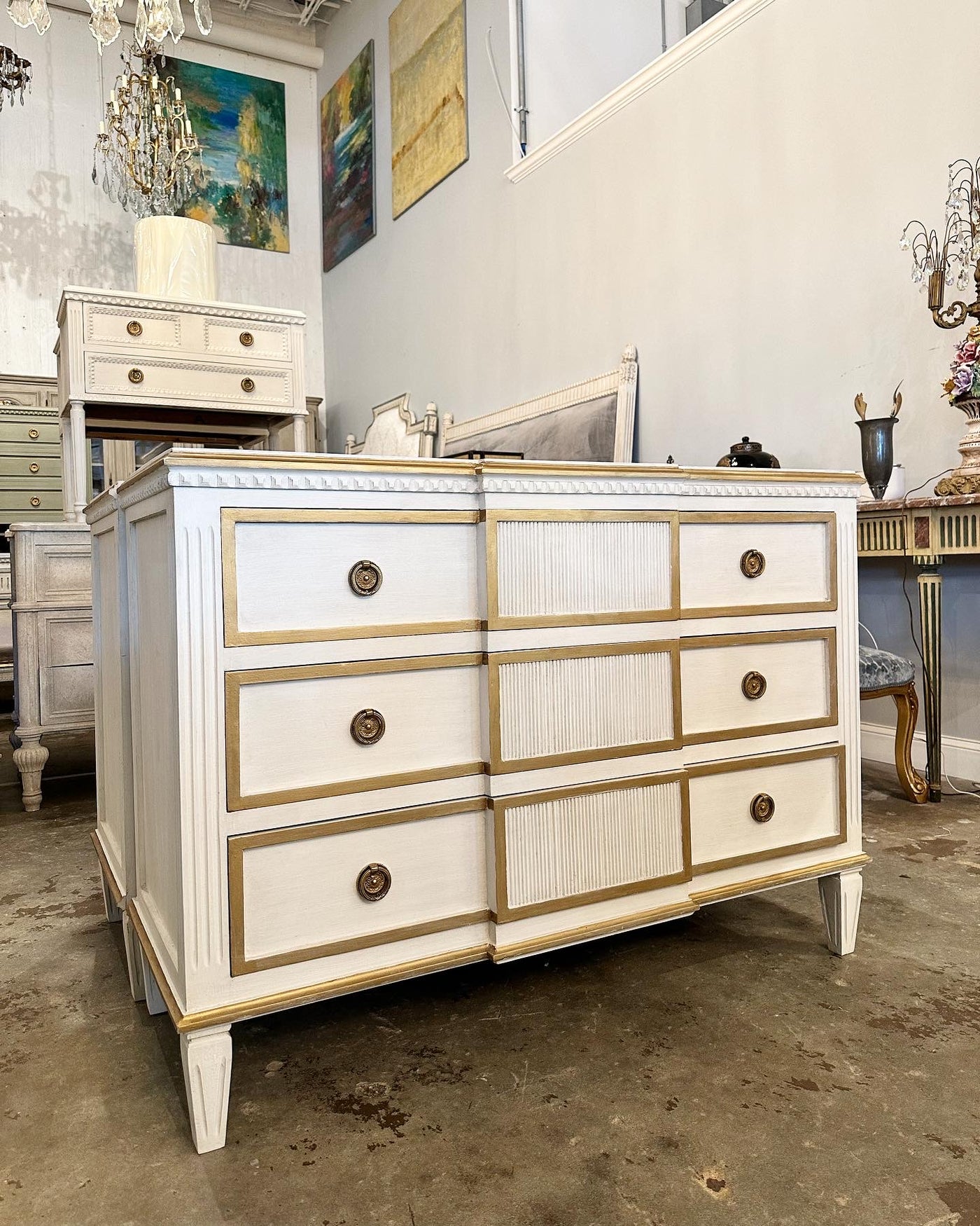 Swedish Chest of Drawers with Reeding & Gold Trim