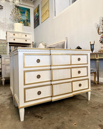 Swedish Chest of Drawers with Reeding & Gold Trim | Le Chateau | European Luxury Furniture in Atlanta