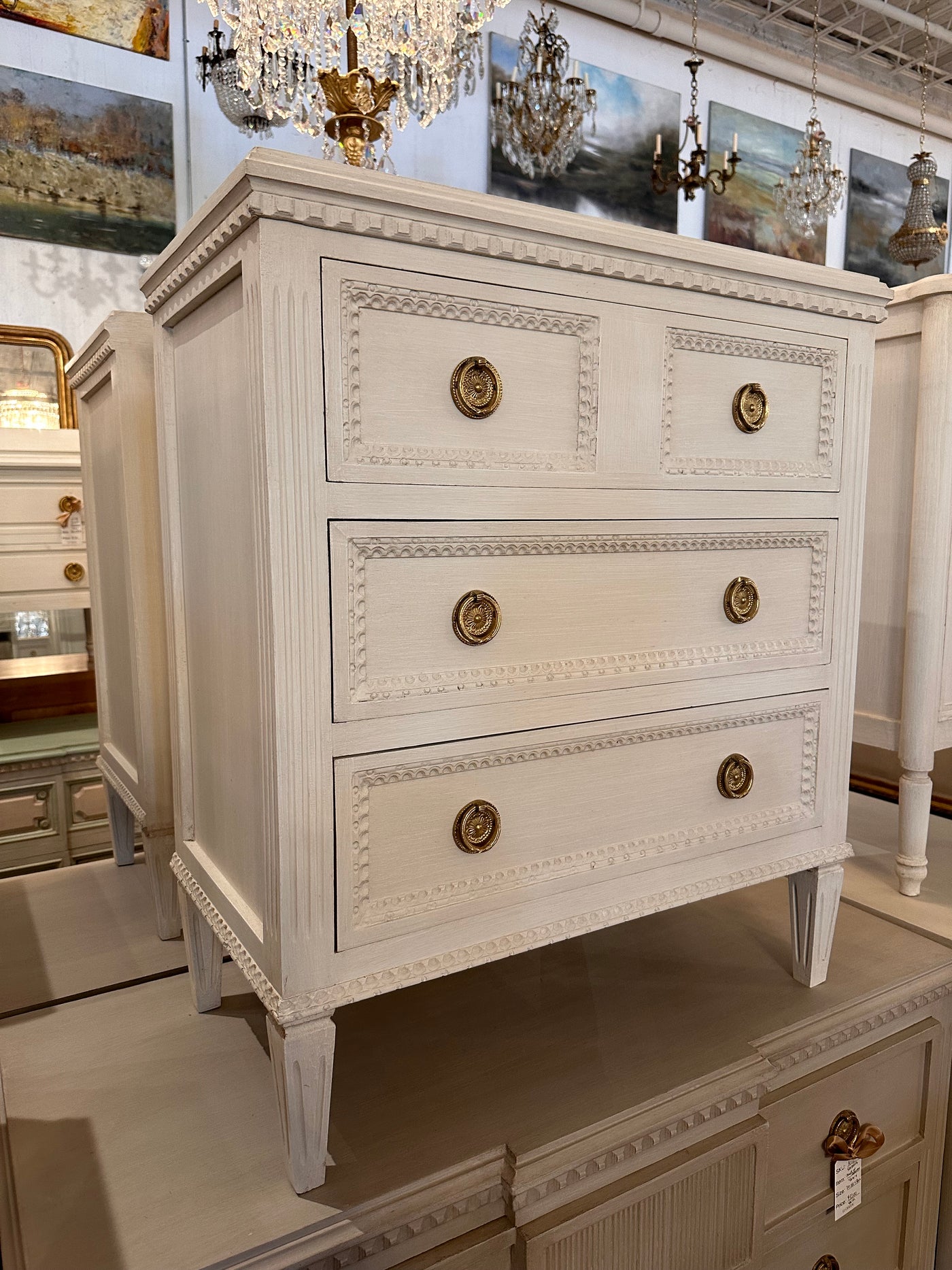 White Swedish Nightstand with Beaded Trim