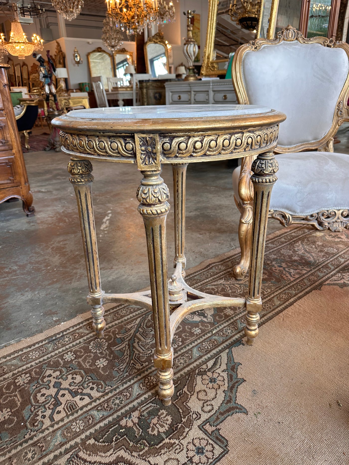 Antique French Marble Top Louis XVI Gilded Side Table | Le Chateau | European Luxury Furniture in Atlanta