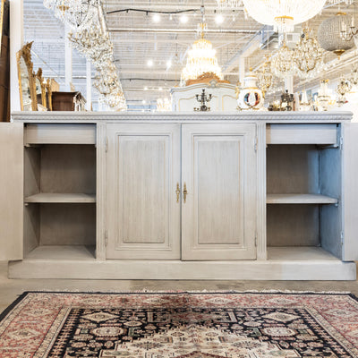 Swedish Painted Grey Sideboard – Reeded Panels & Brass Hardware