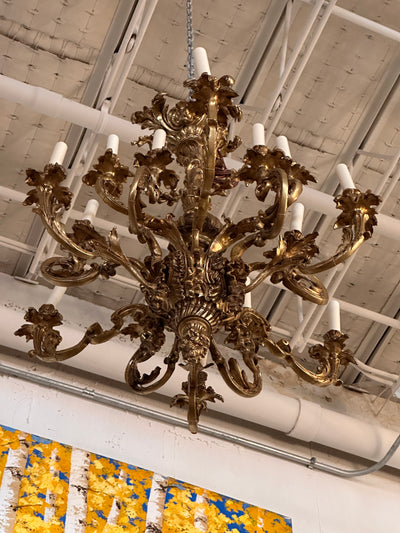 Solid Brass Chandelier with Carved Details