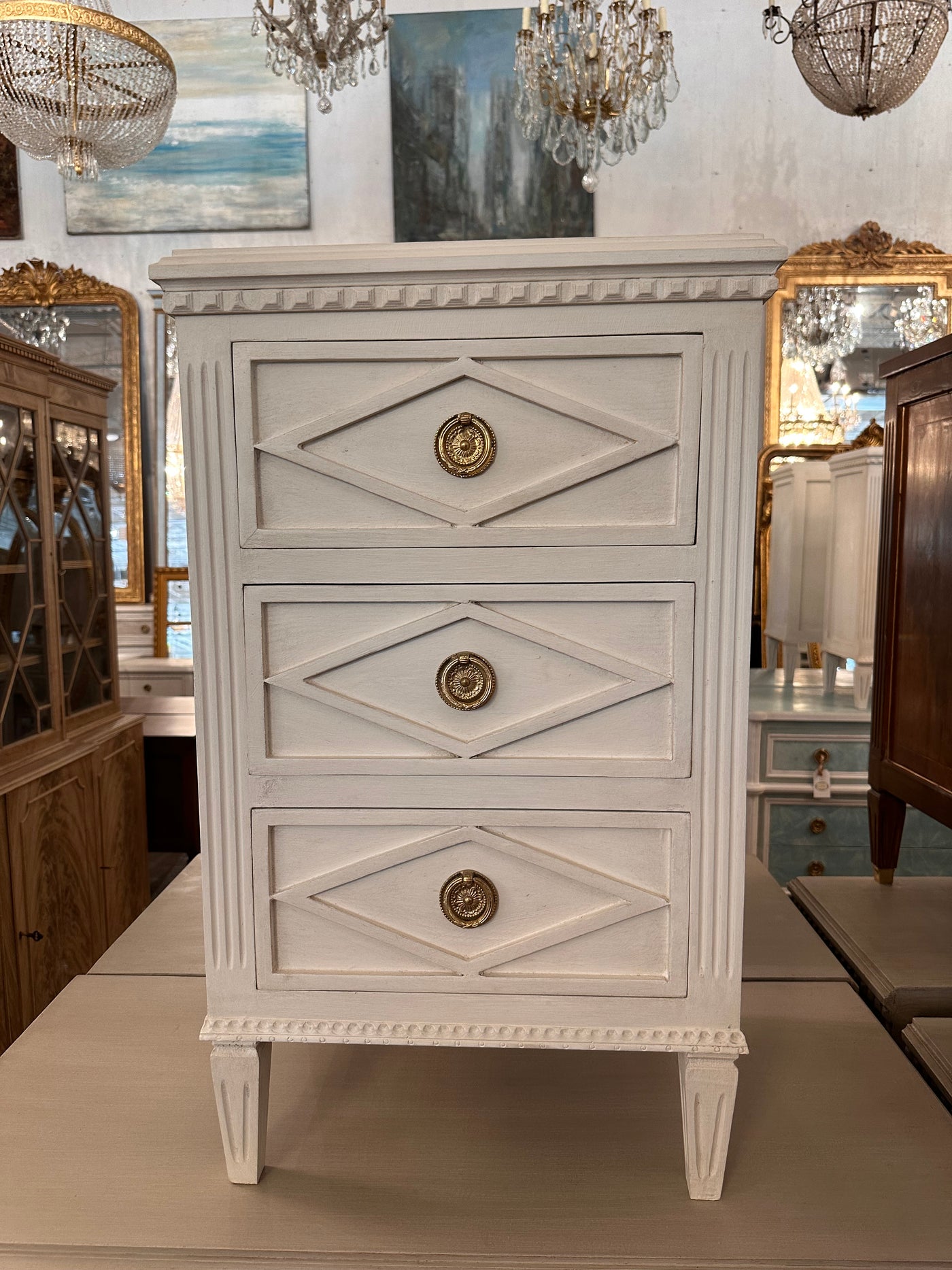 Swedish Nightstand with Diamond Drawers