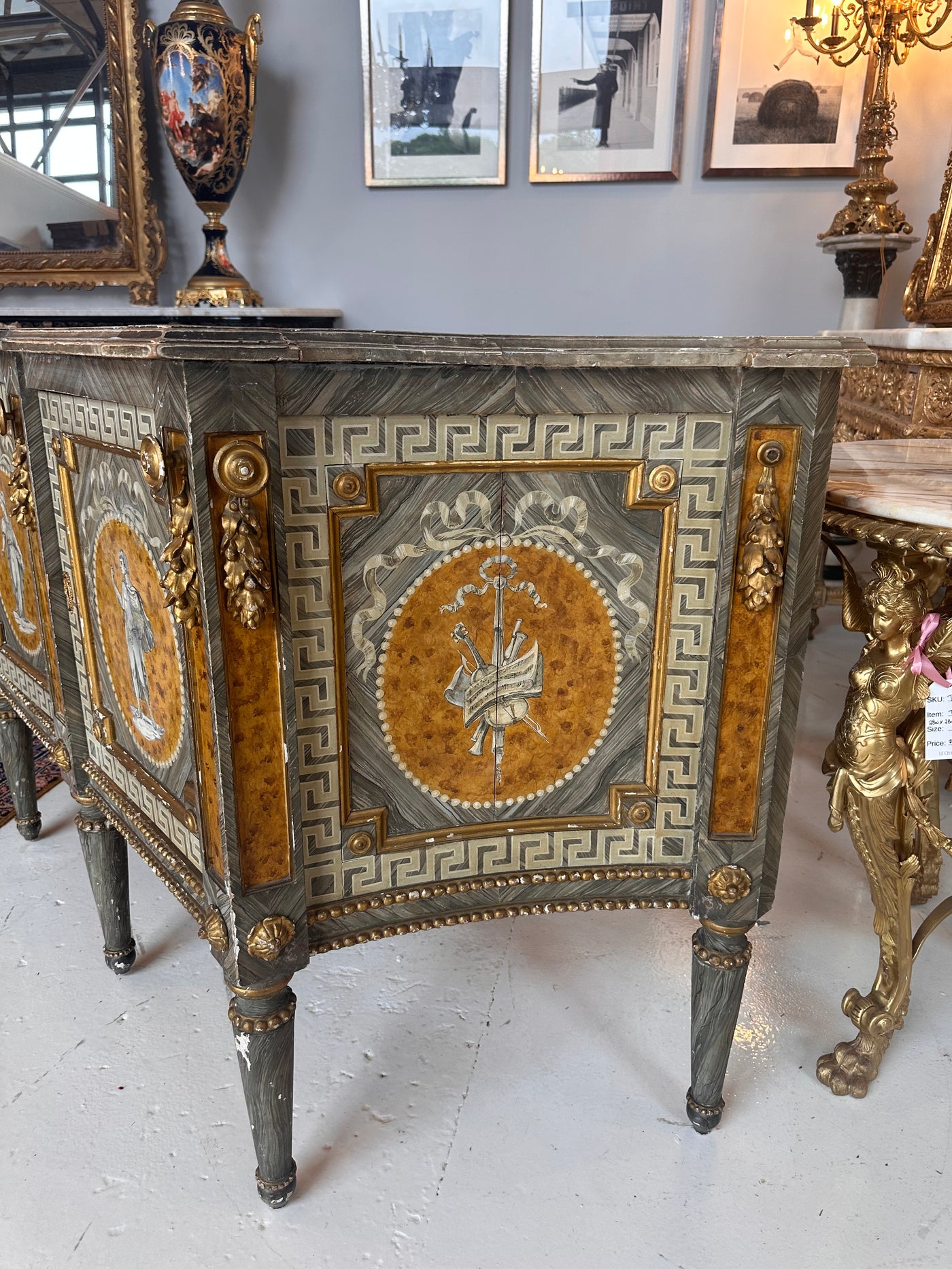 17th Century French Hand-Painted Greek Key Sideboard