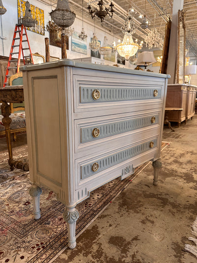 Swedish Chest with Fluting in White and Blue | Le Chateau | European Luxury Furniture in Atlanta