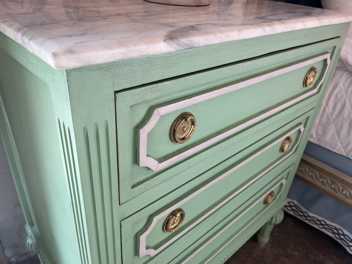 Swedish Nightstand with Open Trim and Marble Top