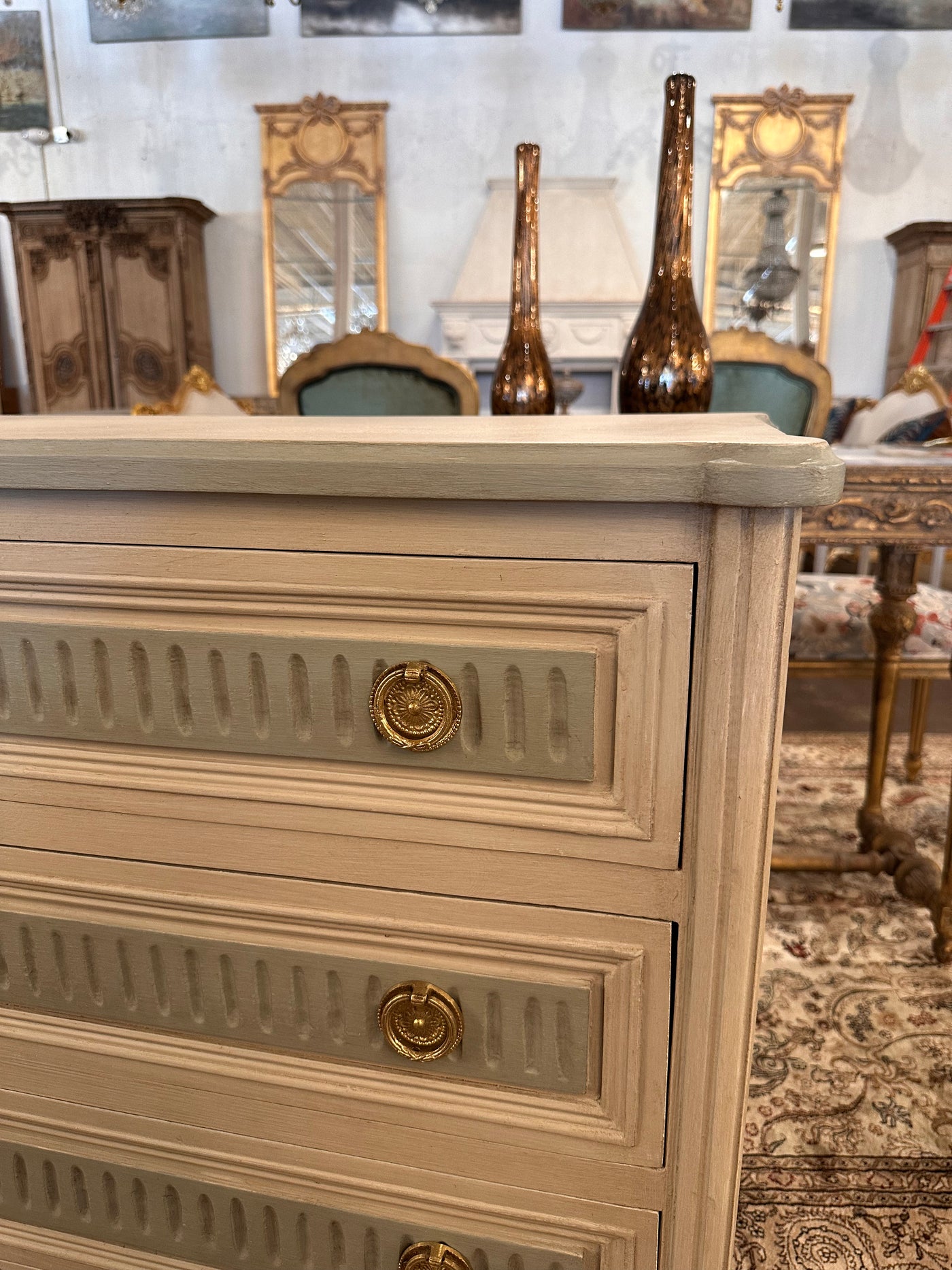 Swedish Chest with Fluting in White and Blue | Le Chateau | European Luxury Furniture in Atlanta