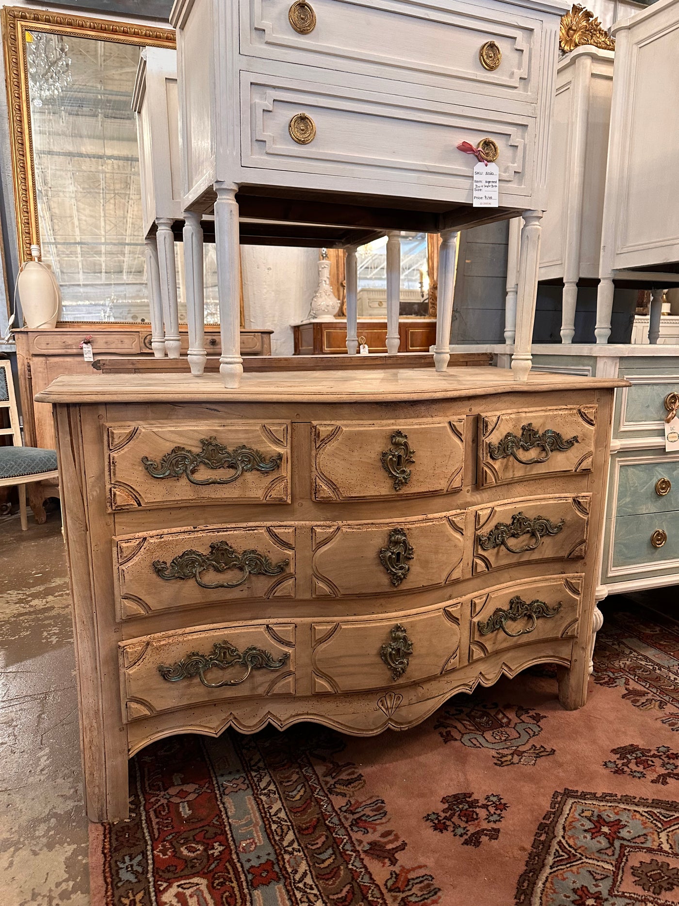 18th Century Natural Wood French Chest with Carved Detail