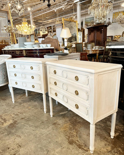 Antique Swedish Chest with Long Legs and Circle Carving | Le Chateau | European Luxury Furniture in Atlanta