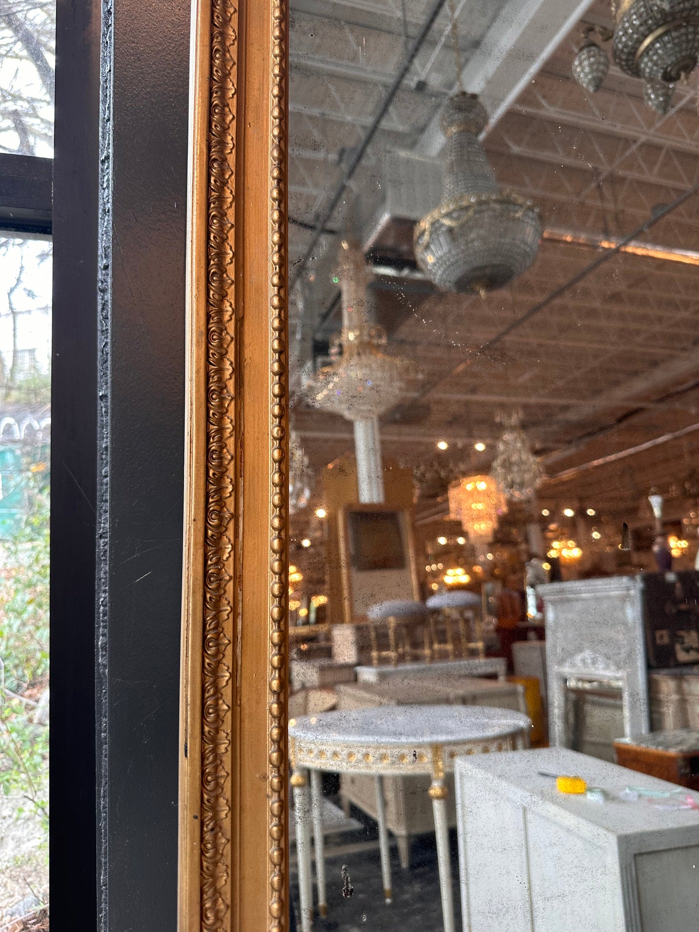 French Antique Mirror with Carved Birds