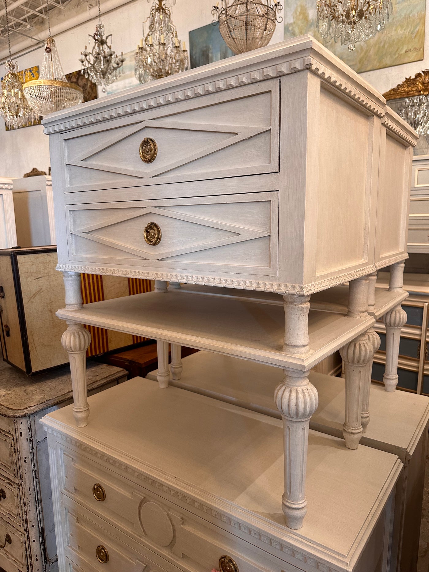 Swedish Nightstand with Carved Diamond and Shelf