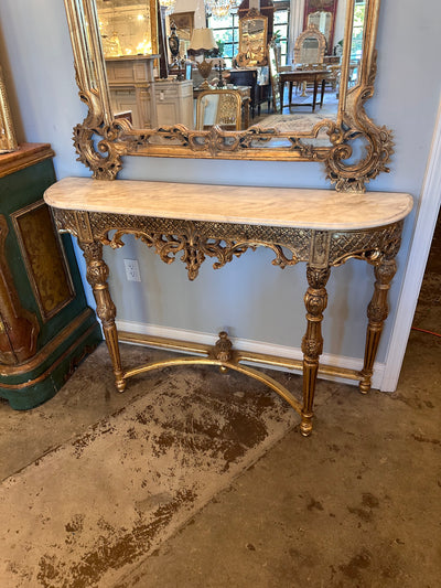 Antique French Giltwood Louis XVI Half Moon Console with Marble Top | Le Chateau | European Luxury Furniture in Atlanta