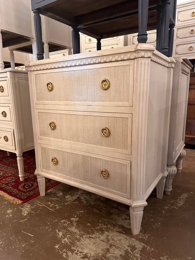 Swedish Canted Corner Nightstand with Reeded Drawers | Le Chateau | European Luxury Furniture in Atlanta