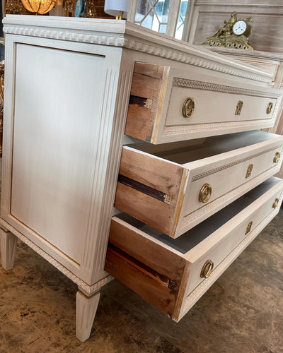 Swedish Beaded Front Chest with Escutcheon on Drawers | Le Chateau | European Luxury Furniture in Atlanta