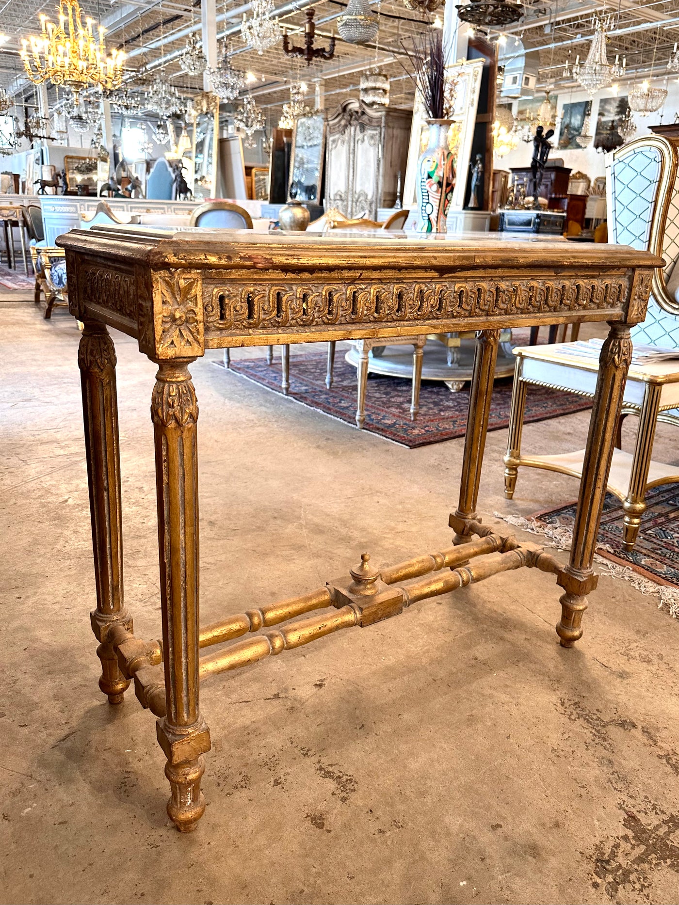 Antique French Giltwood Louis XVI Marble Top Console