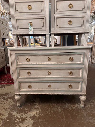 Antique Swedish Chest of Drawers in White and Blue | Le Chateau | European Luxury Furniture in Atlanta