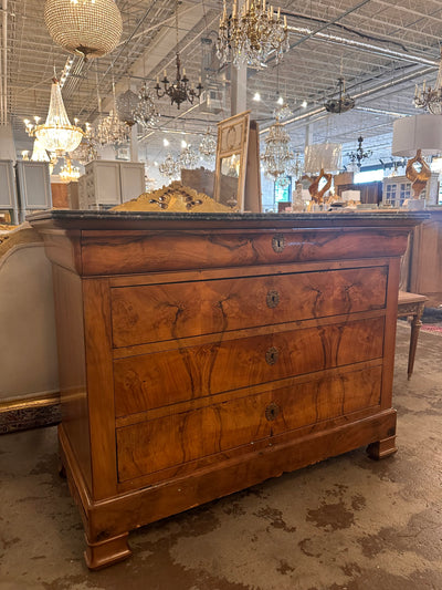 Burl Wood Louis Philippe Chest with Black Marble Top | Le Chateau | European Luxury Furniture in Atlanta