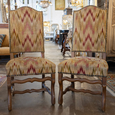 French Provincial Accent Chairs – Cream & Red Woven Upholstery