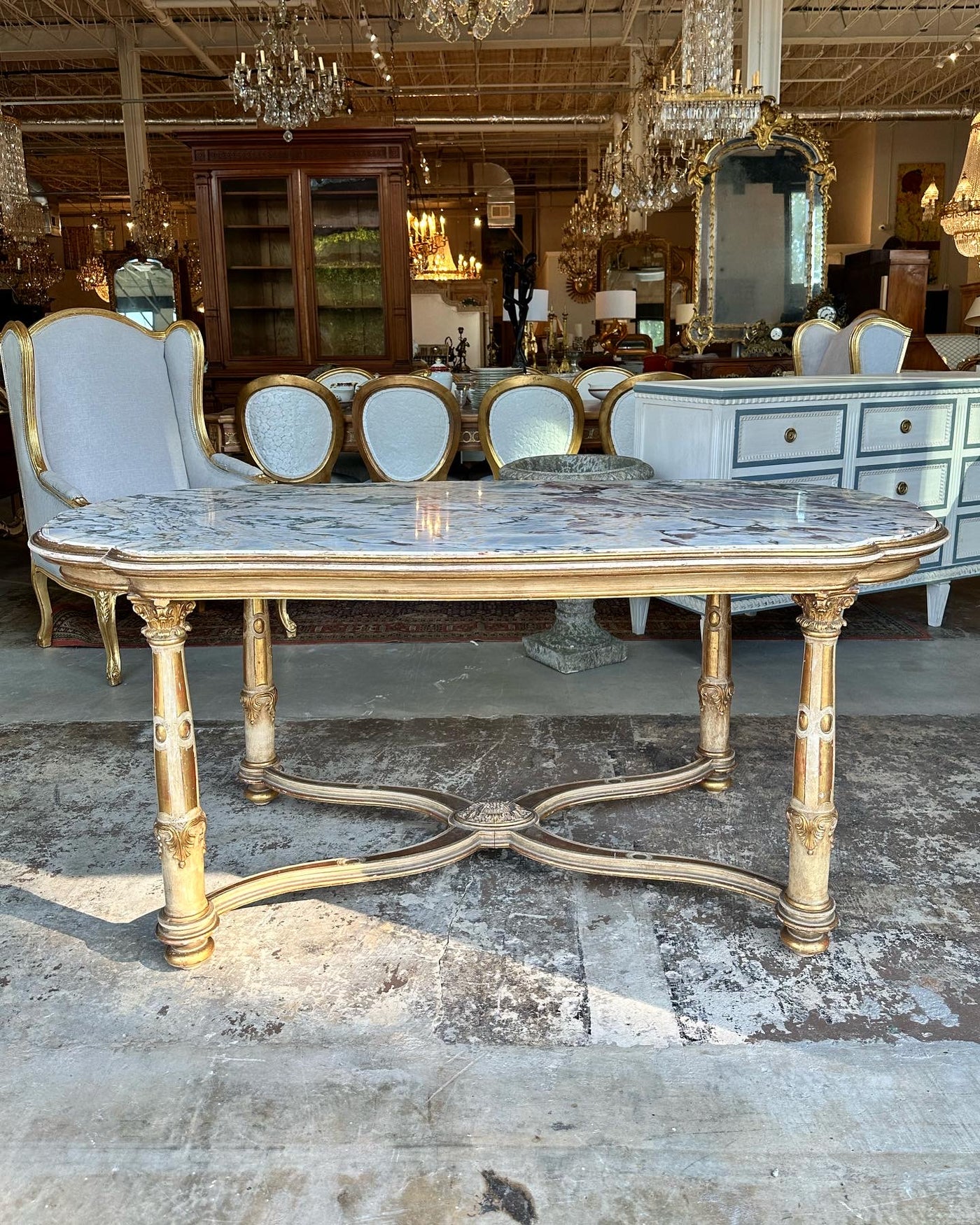 Antique French 17th Century Marble Top Center Table