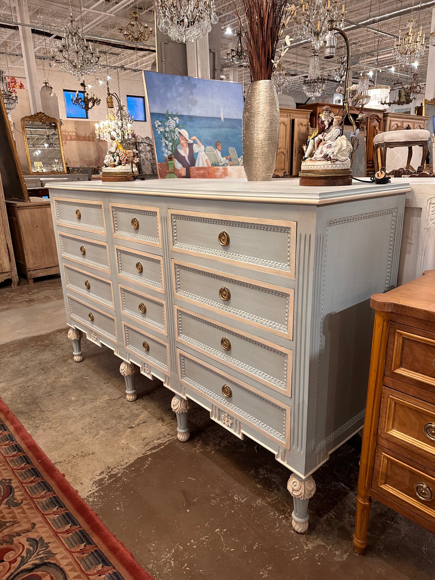 Swedish 12 Drawer Dresser in Sleepy Blue | Le Chateau | European Luxury Furniture in Atlanta